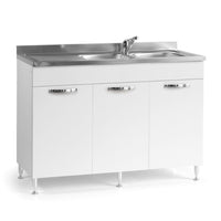 Sottolavello 120 cm con 3 ante bianco frassinato lavello incluso