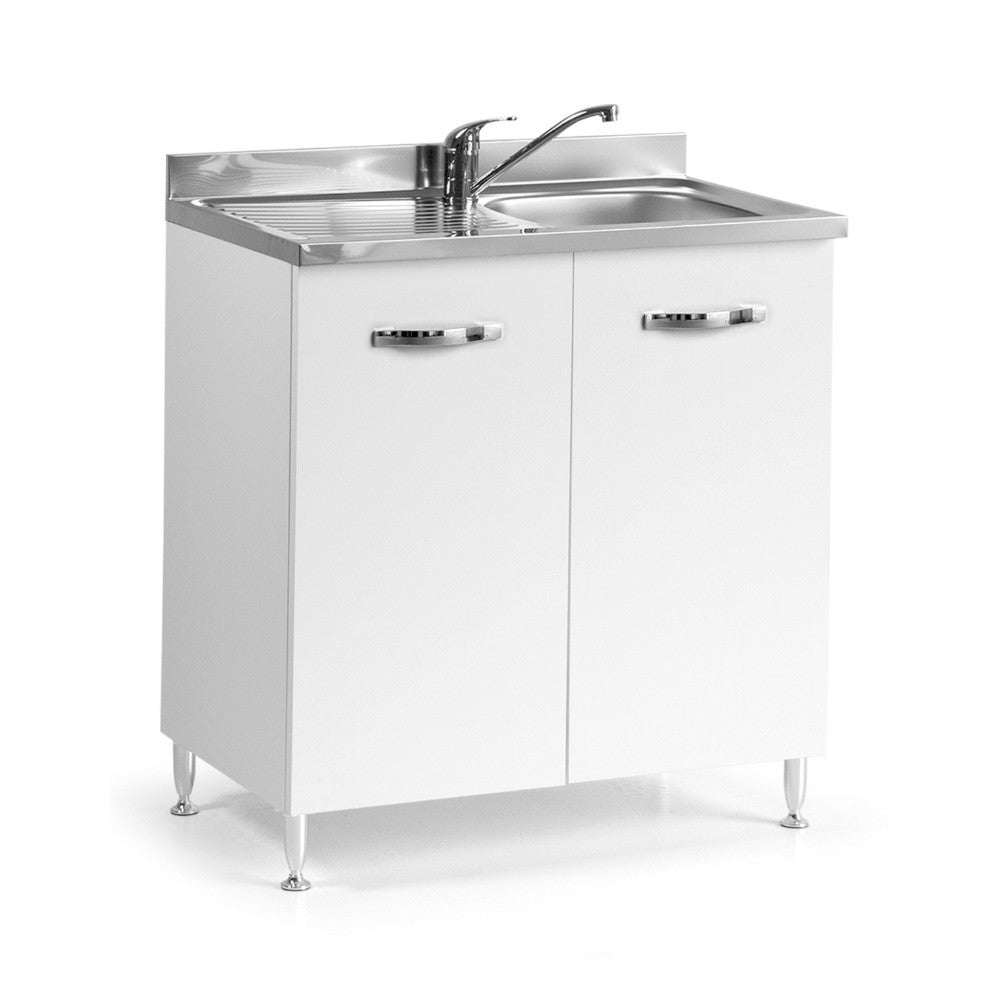 Sottolavello 80x50 cm con due ante bianco frassinato lavello incluso