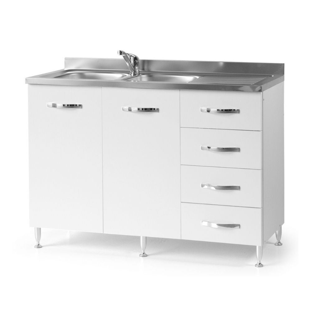 Sottolavello con cassettiera 120 bianco frassinato destro lavello incluso