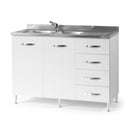 Sottolavello con cassettiera 120 bianco frassinato destro lavello incluso