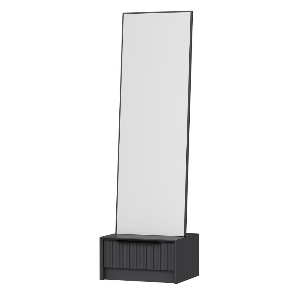 Specchio con base cassetto Kale colore antracite effetto cannettato