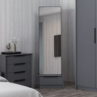 Specchio con base cassetto Kale colore antracite effetto cannettato