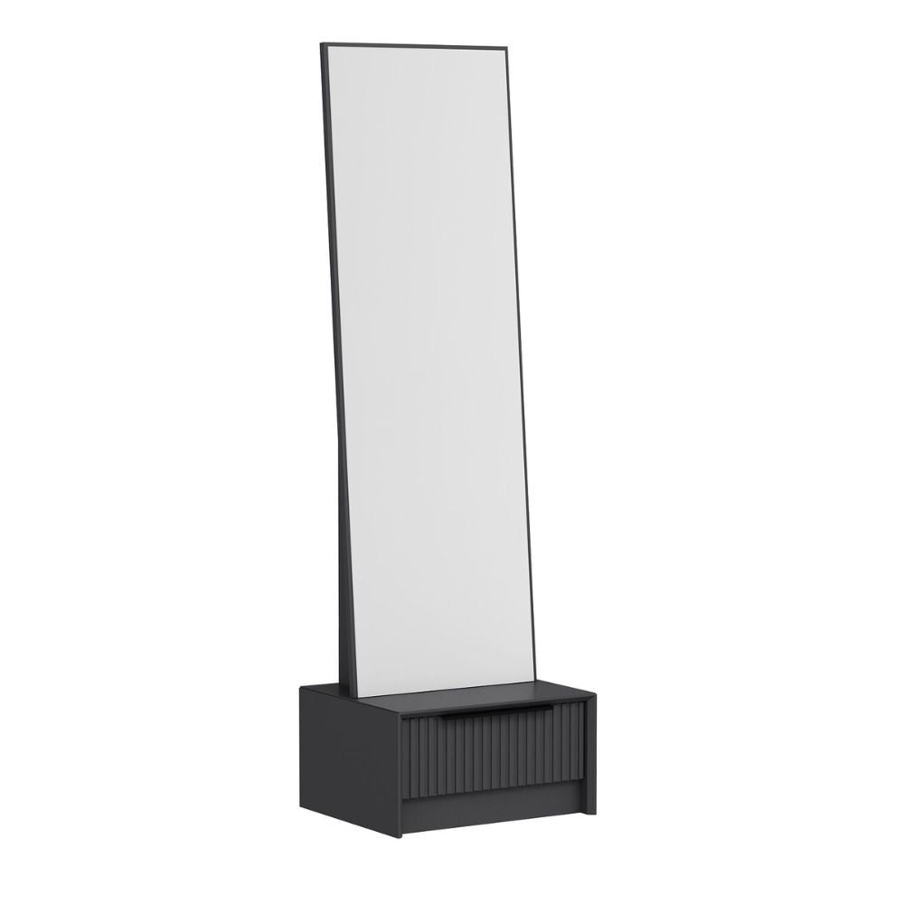 Specchio con base cassetto Kale colore antracite effetto cannettato