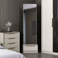 Specchio con base cassetto Kale colore cashmere effetto cannettato