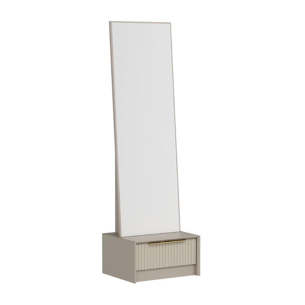 Specchio con base cassetto Kale colore cashmere effetto cannettato