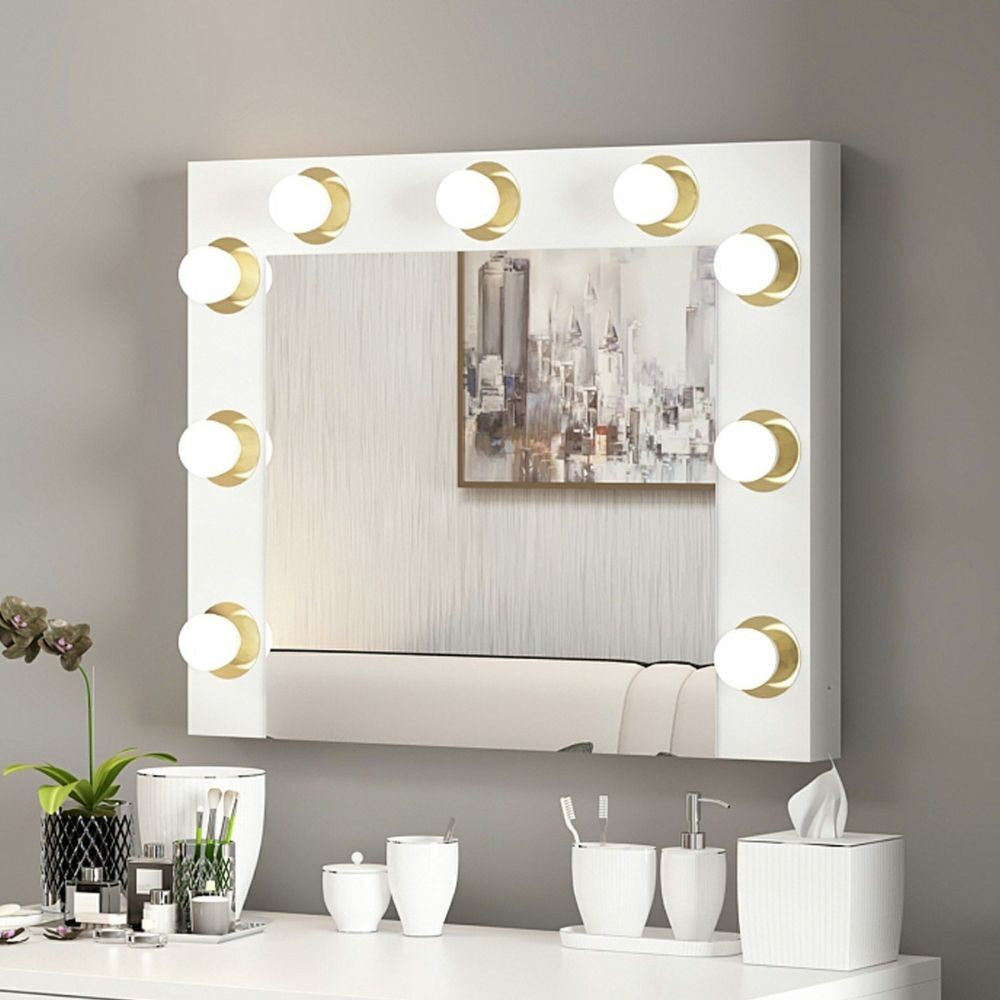Specchio trucco Armin colore bianco con luci LED lampadine non incluse