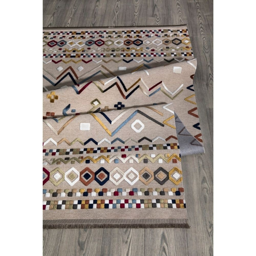Tappeto antiscivolo Multicolor beige con decori colorati 160x230