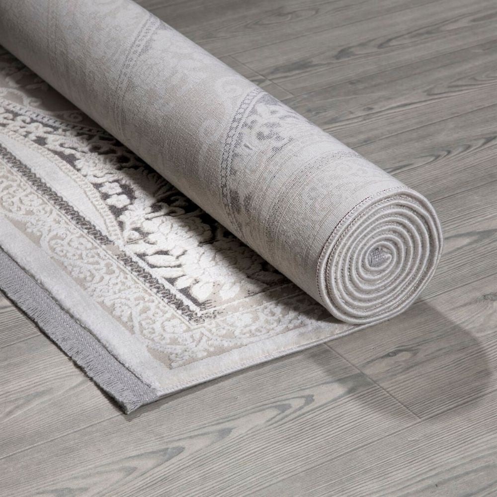 Tappeto Asya CR60 fondo grigio e decoro orientale bianco 160x230