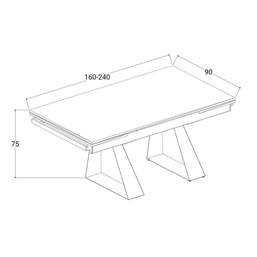 Tavolo allungabile Ariel piano in ceramica opaca e struttura in metallo colore ossido