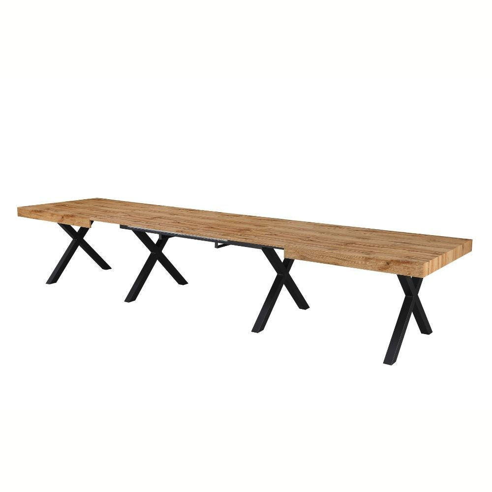 Tavolo allungabile Dava con piano colore rovere e gambe in metallo nero