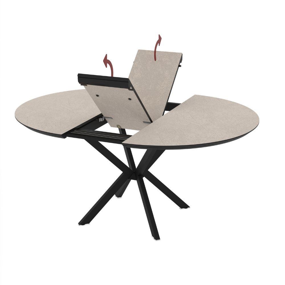 Tavolo allungabile Dobok con allunga 34 cm colore piano colore cashmere e gambe in metallo nero