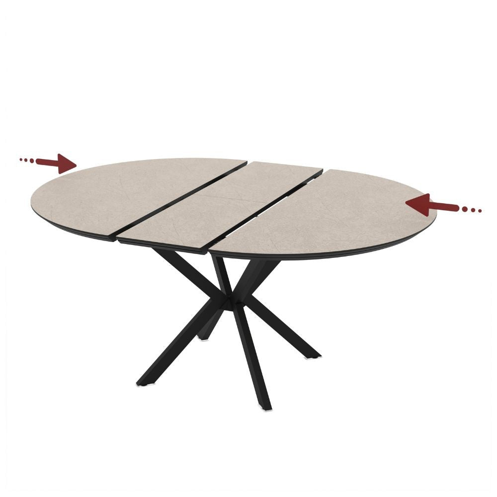 Tavolo allungabile Dobok con allunga 34 cm colore piano colore cashmere e gambe in metallo nero