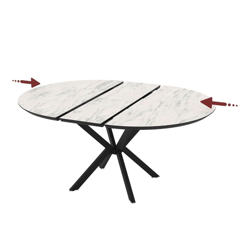 Tavolo allungabile Dobok con allunga 34 cm colore piano effetto marmo opaco e gambe in metallo nero
