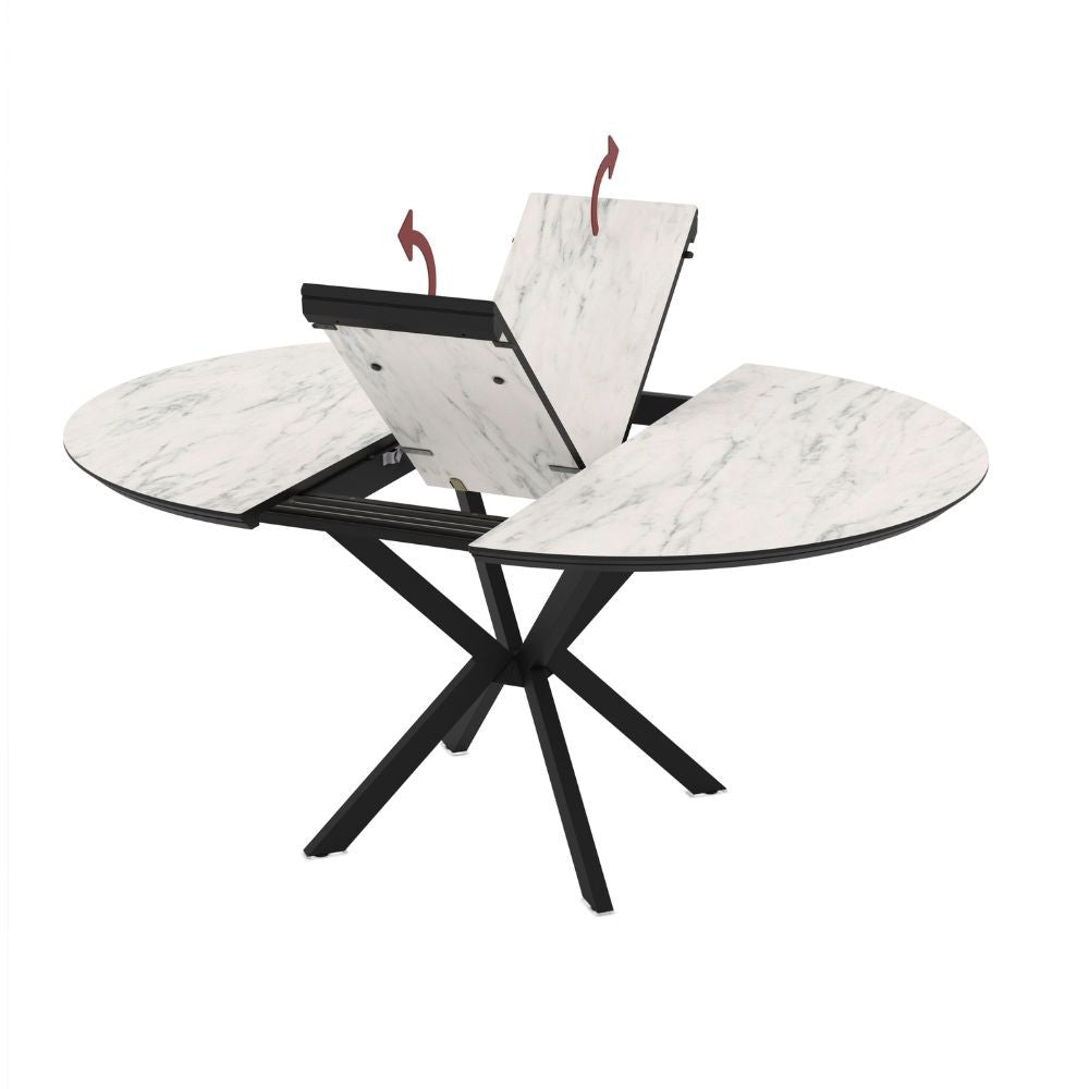 Tavolo allungabile Dobok con allunga 34 cm colore piano effetto marmo opaco e gambe in metallo nero