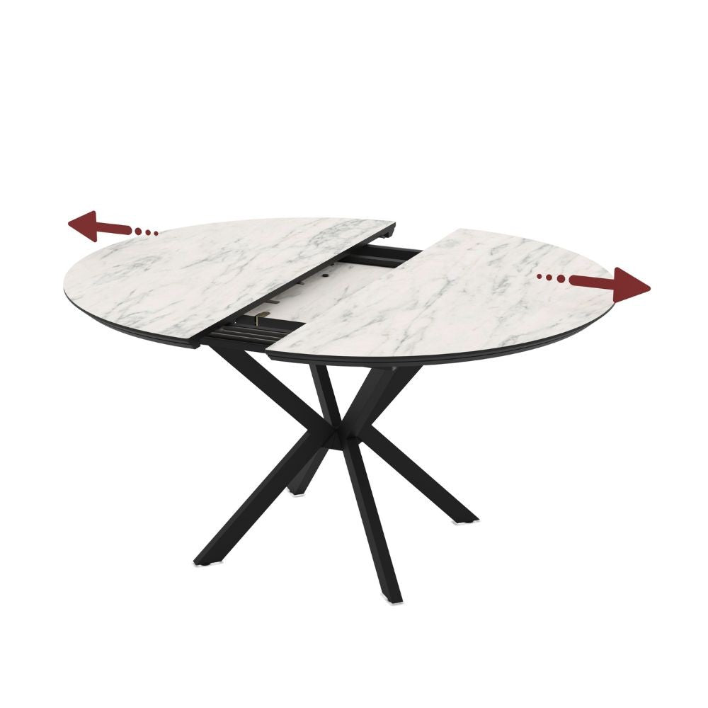 Tavolo allungabile Dobok con allunga 34 cm colore piano effetto marmo opaco e gambe in metallo nero