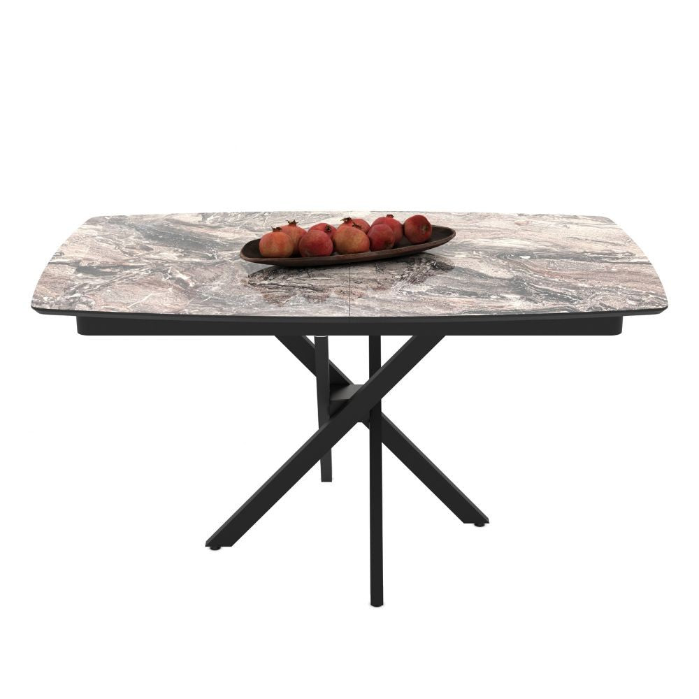 Tavolo allungabile Filis piano effetto marmo arabesque gold lucido e gambe in metallo nero