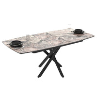 Tavolo allungabile Filis piano effetto marmo arabesque gold lucido e gambe in metallo nero