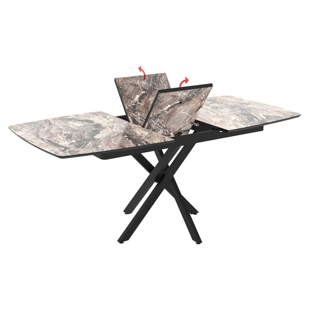 Tavolo allungabile Filis piano effetto marmo arabesque gold lucido e gambe in metallo nero