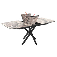 Tavolo allungabile Filis piano effetto marmo arabesque gold lucido e gambe in metallo nero