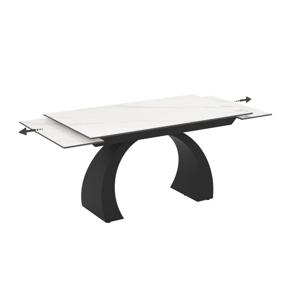 Tavolo allungabile Libra con piano in ceramica effetto marmo bianco e gambe nere