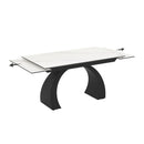 Tavolo allungabile Libra con piano in ceramica effetto marmo bianco e gambe nere