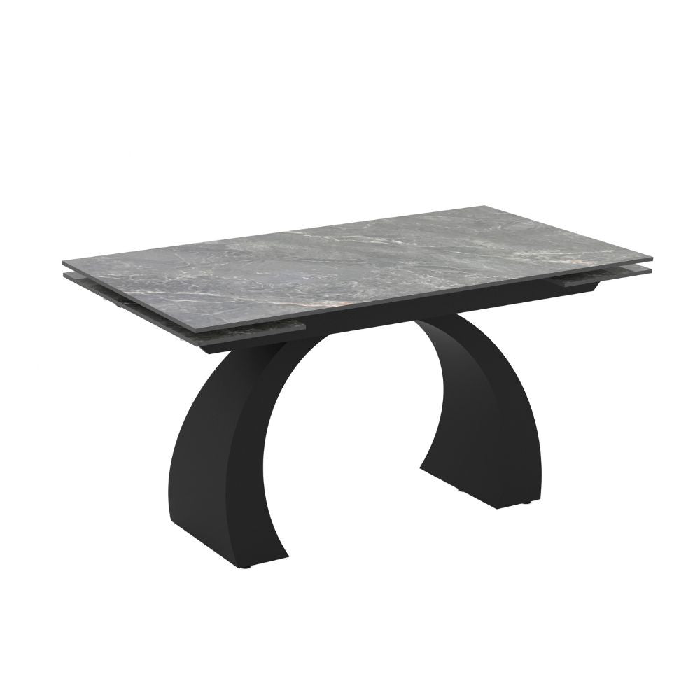 Tavolo allungabile Libra con piano in ceramica effetto marmo grigio e gambe nere