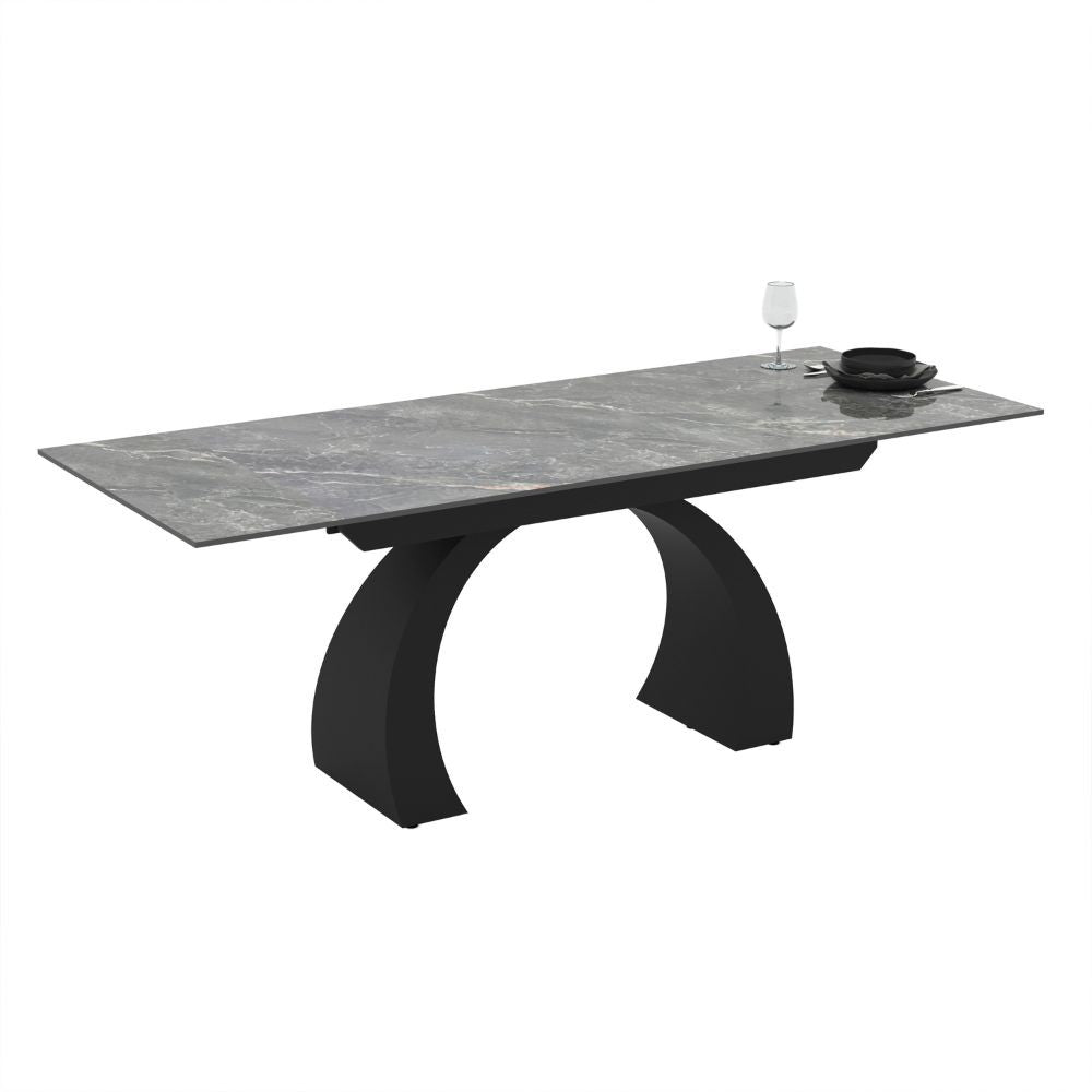 Tavolo allungabile Libra con piano in ceramica effetto marmo grigio e gambe nere