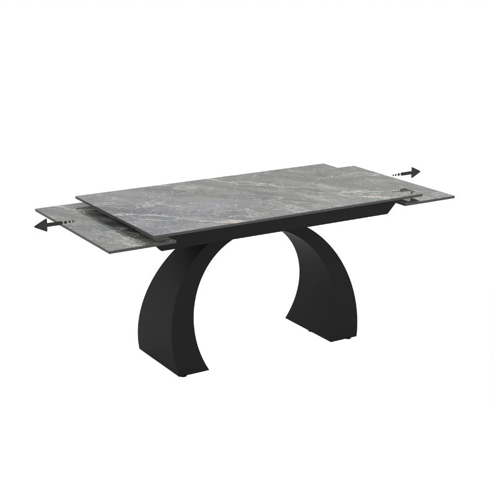 Tavolo allungabile Libra con piano in ceramica effetto marmo grigio e gambe nere