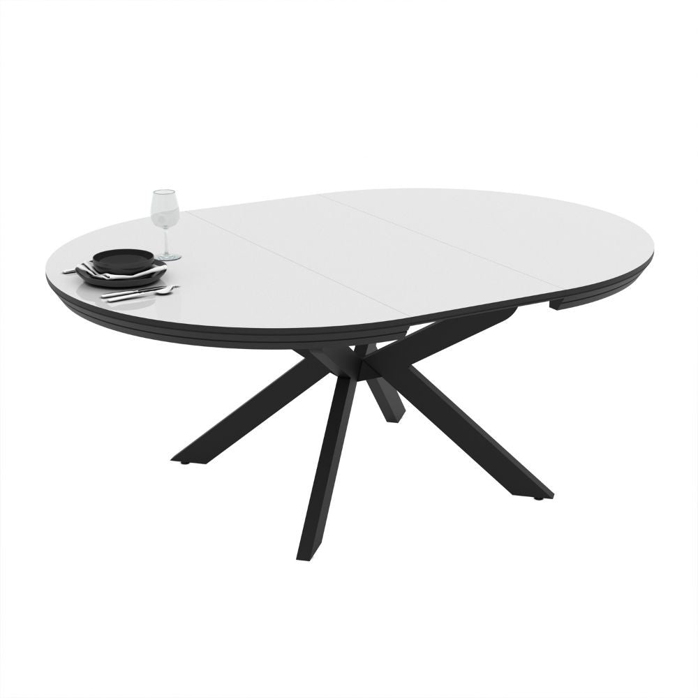 Tavolo allungabile Meli con piano bianco lucido con gambe nere
