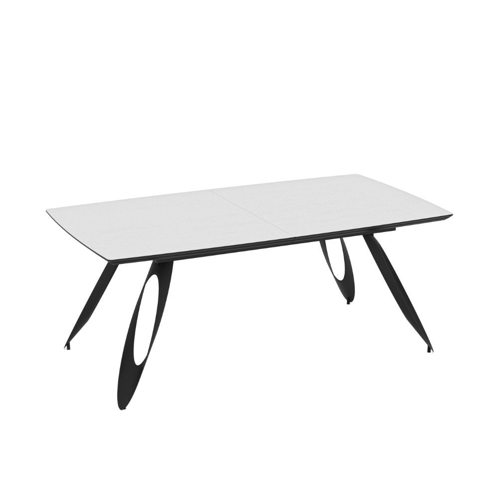 Tavolo allungabile Merkur con top bianco frassinato e gambe colore nero