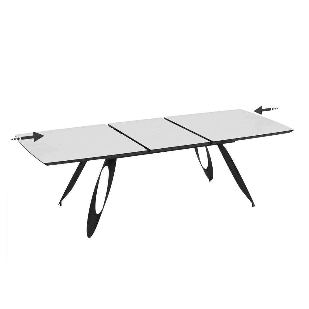 Tavolo allungabile Merkur con top bianco frassinato e gambe colore nero