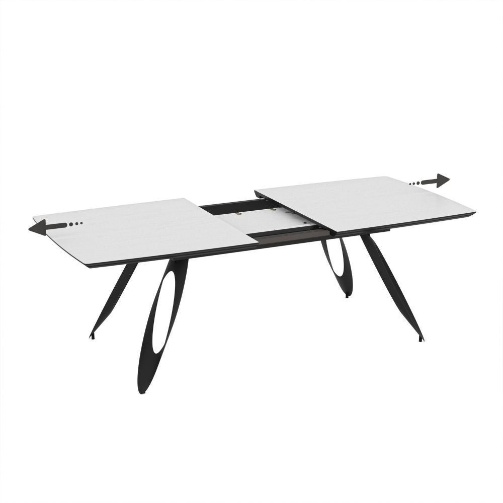 Tavolo allungabile Merkur con top bianco frassinato e gambe colore nero