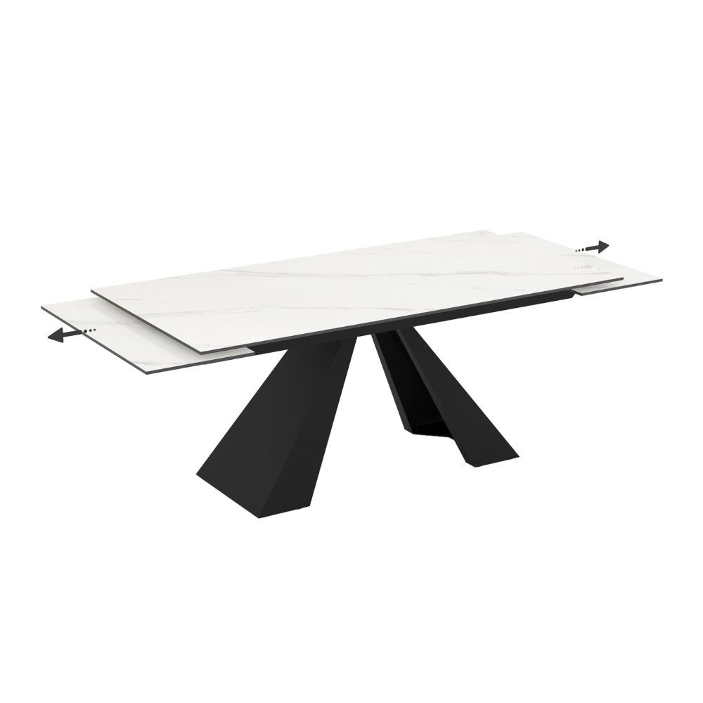 Tavolo allungabile Monza con top in ceramica effetto marmo bianco e gambe nere