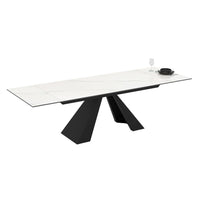 Tavolo allungabile Monza con top in ceramica effetto marmo bianco e gambe nere