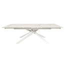 Tavolo allungabile Nefti con top in ceramica colore bianco statuario lucido con gambe bianche