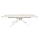 Tavolo allungabile Nefti con top in ceramica colore bianco statuario lucido con gambe bianche