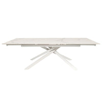 Tavolo allungabile Nefti con top in ceramica colore bianco statuario lucido con gambe bianche