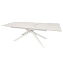 Tavolo allungabile Nefti con top in ceramica colore bianco statuario lucido con gambe bianche