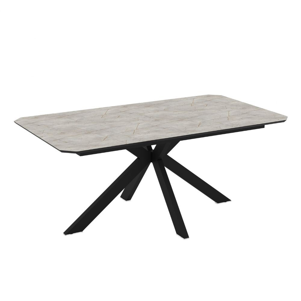 Tavolo allungabile Opera in piano lagina effetto marmo grigio opaco e struttura in metallo nero