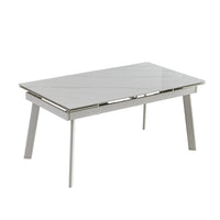 Tavolo allungabile Presena in ceramica colore bianco effetto marmo lucido e gambe metallo bianche