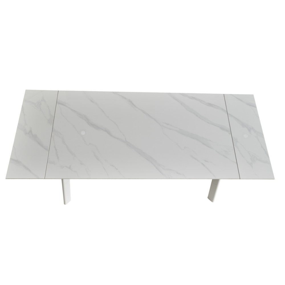 Tavolo allungabile Presena in ceramica colore bianco effetto marmo lucido e gambe metallo bianche