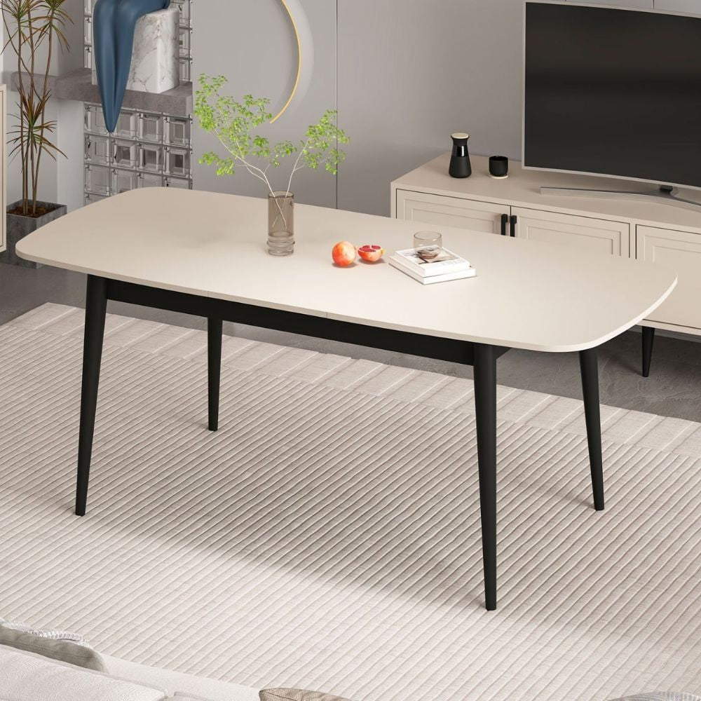Tavolo allungabile Prime con top colore cashmere e gambe in metallo nero