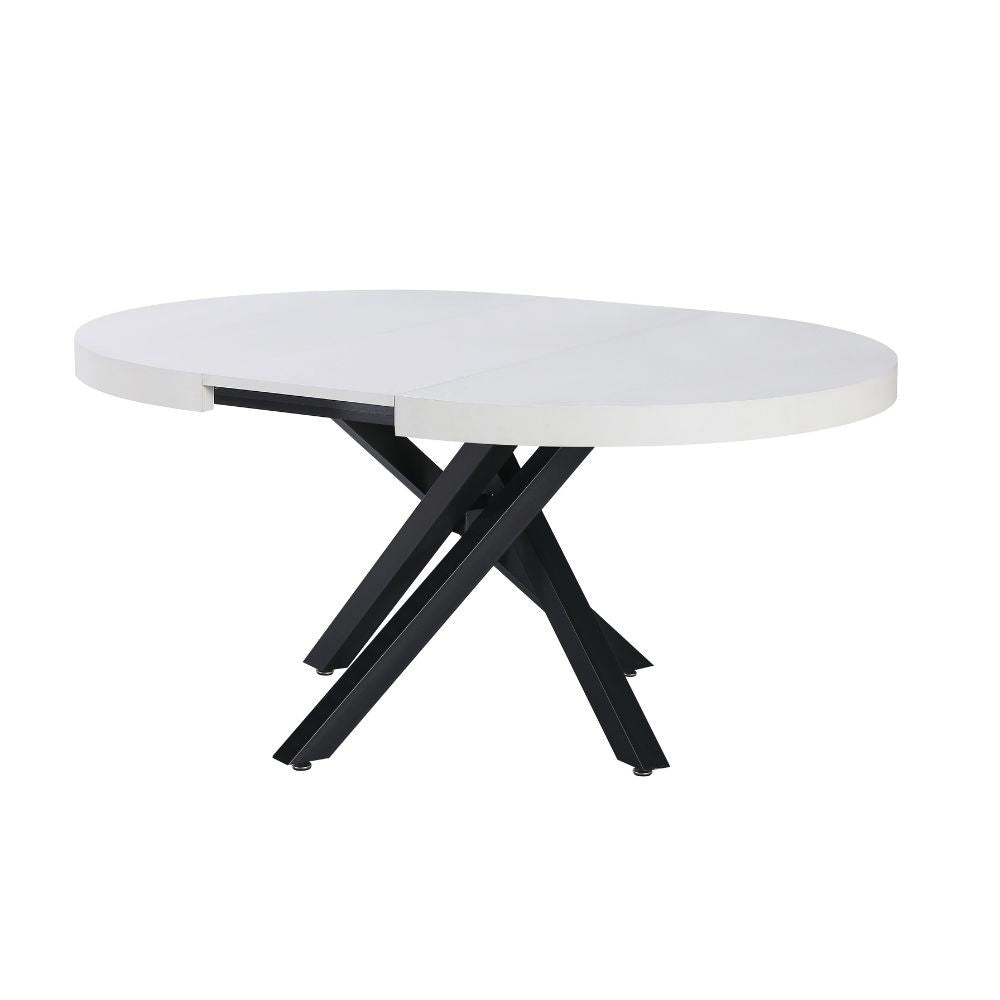 Tavolo allungabile Raven con piano colore bianco opaco e gambe in metallo nero