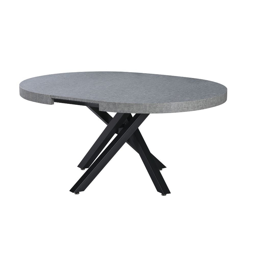 Tavolo allungabile Raven con piano colore cemento e gambe in metallo nero