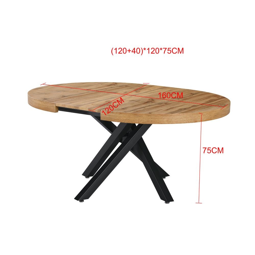 Tavolo allungabile Raven con piano colore cemento e gambe in metallo nero