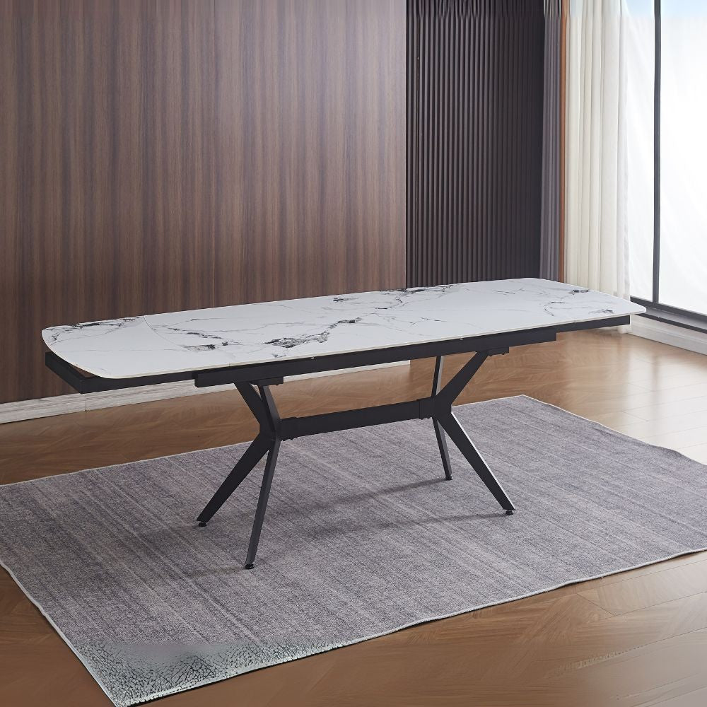 Tavolo allungabile Riley con piano in ceramica effetto marmo bianco lucido