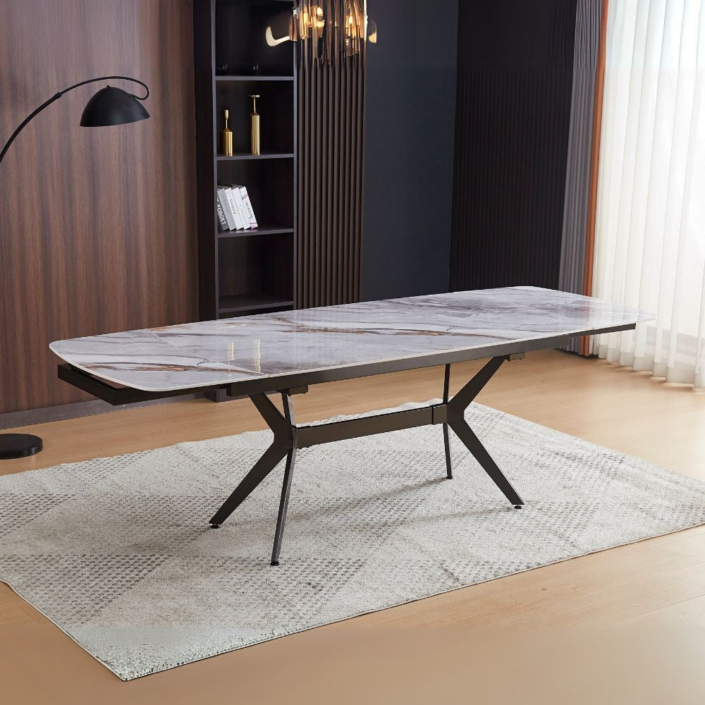 Tavolo allungabile Riley con piano in ceramica effetto marmo grigio chiaro lucido