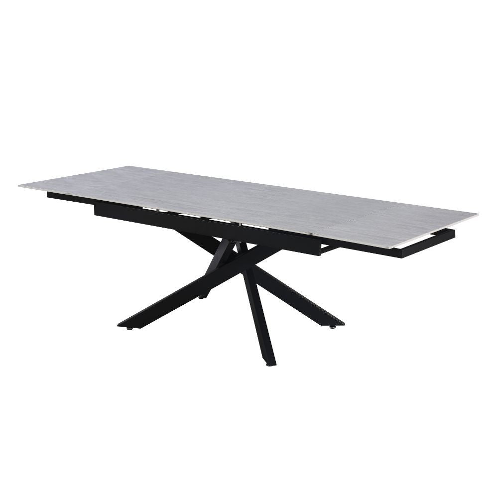 Tavolo allungabile Trivia con piano larice beige e gambe in metallo nero