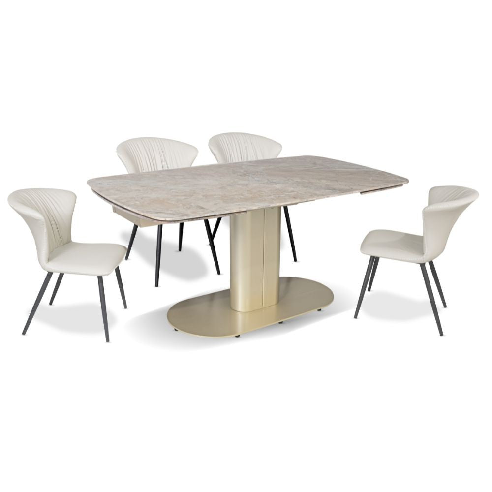 Tavolo allungabile Vesta con top in ceramica colore marrone atene lucido e gambe dorate