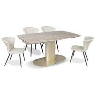Tavolo allungabile Vesta con top in ceramica colore marrone atene lucido e gambe dorate